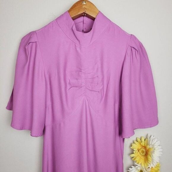 Free People Ruched Mock Neck Flutter Sleeves dress size 4 - Picture 5 of 14